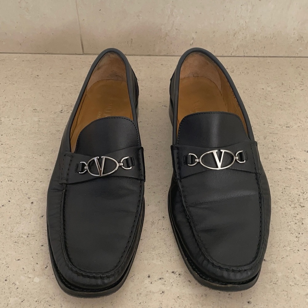 Valentino Black Leather Loafers